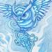 tattoo galleries/ - Blue Sketchbook Swirly Owl with Key Full Moon Tattoo Concept - 60609